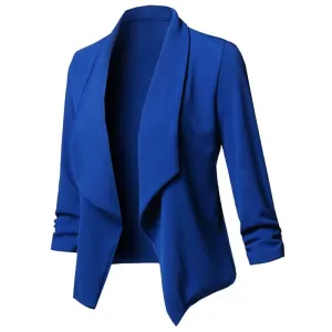 Women Thin Blazers Cardigan Coat Long Sleeve Female Jackets Ruched Asymmetrical Casual Business Suit Outwear