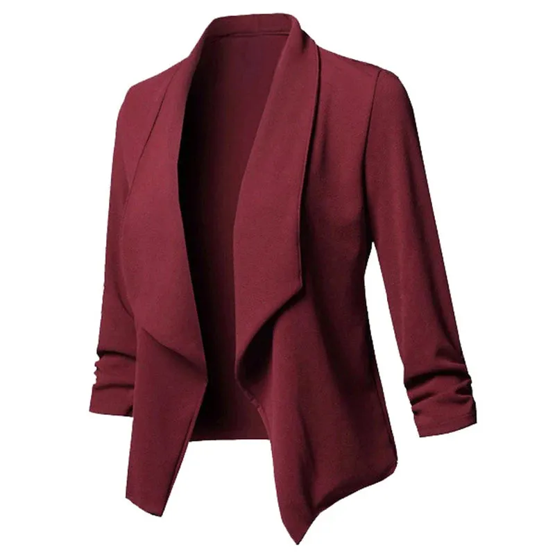 Women Thin Blazers Cardigan Coat Long Sleeve Female Jackets Ruched Asymmetrical Casual Business Suit Outwear