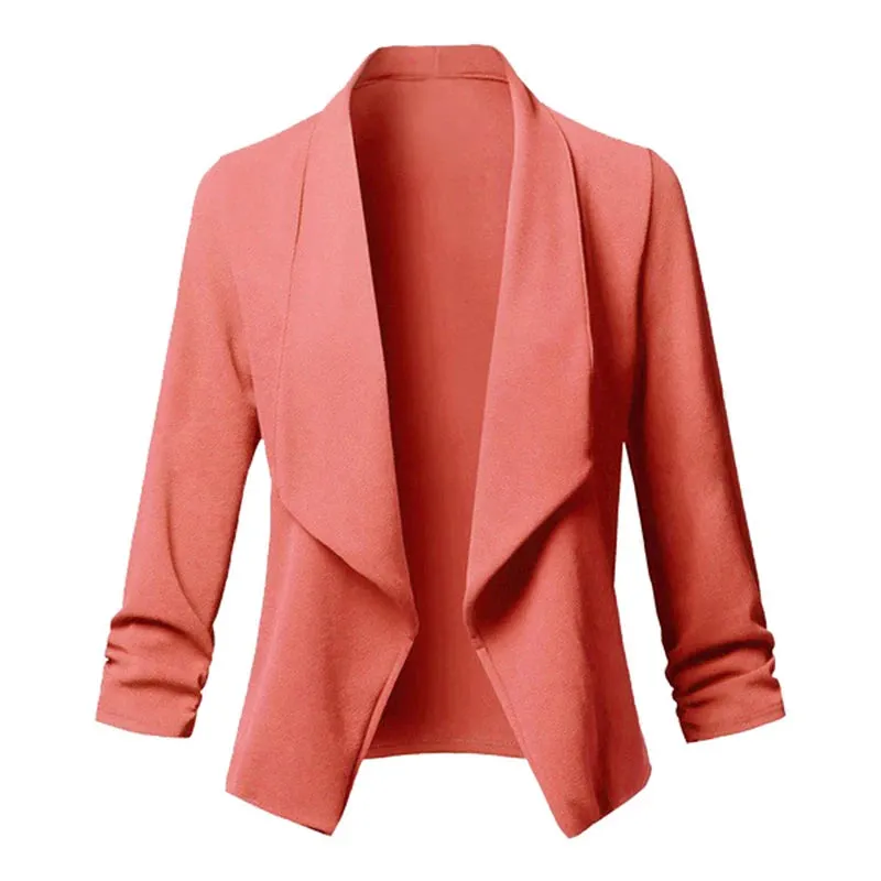 Women Thin Blazers Cardigan Coat Long Sleeve Female Jackets Ruched Asymmetrical Casual Business Suit Outwear