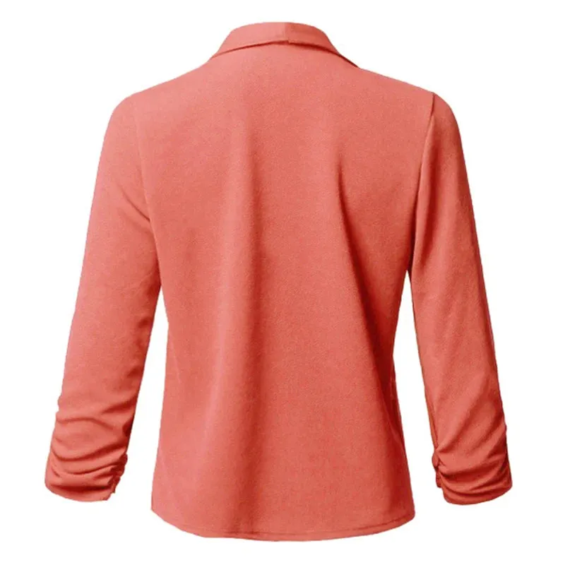 Women Thin Blazers Cardigan Coat Long Sleeve Female Jackets Ruched Asymmetrical Casual Business Suit Outwear
