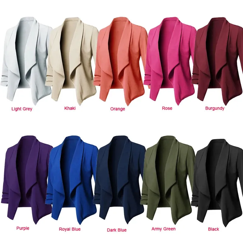 Women Thin Blazers Cardigan Coat Long Sleeve Female Jackets Ruched Asymmetrical Casual Business Suit Outwear
