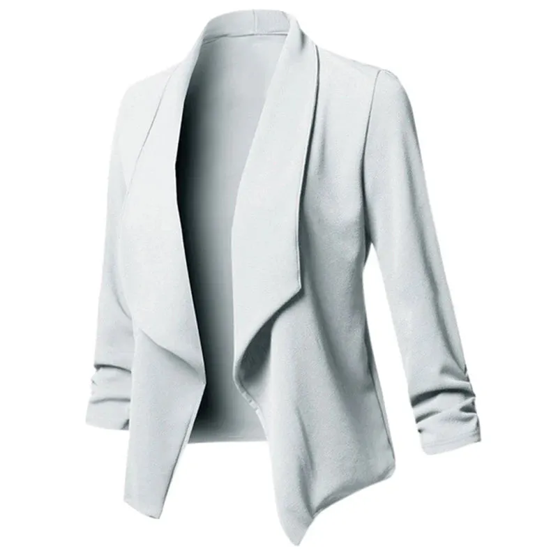 Women Thin Blazers Cardigan Coat Long Sleeve Female Jackets Ruched Asymmetrical Casual Business Suit Outwear