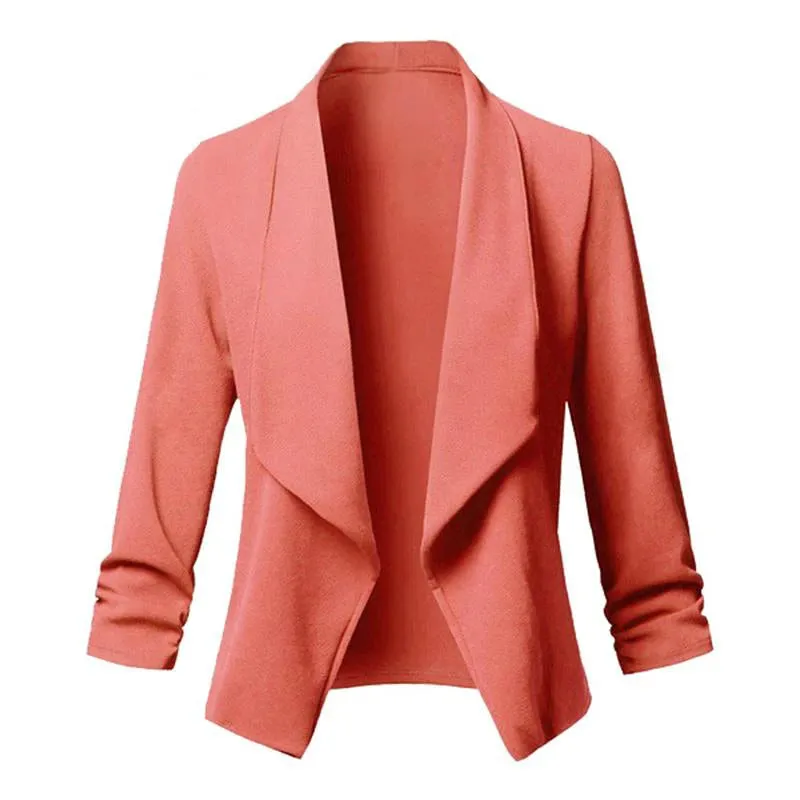 Women Thin Blazers Cardigan Coat Long Sleeve Female Jackets Ruched Asymmetrical Casual Business Suit Outwear
