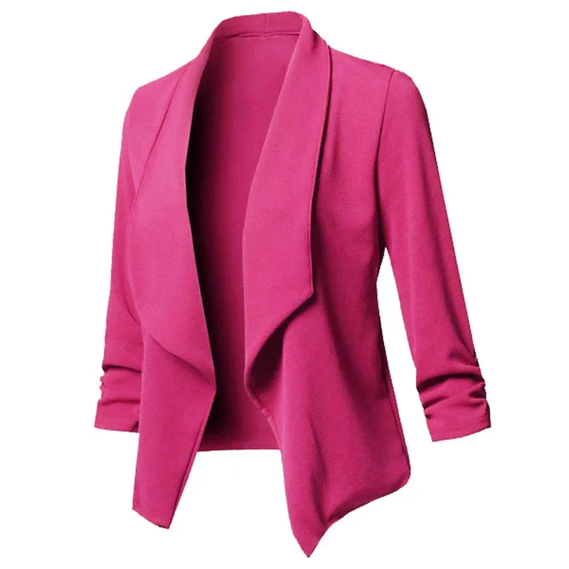 Women Thin Blazers Cardigan Coat Long Sleeve Female Jackets Ruched Asymmetrical Casual Business Suit Outwear