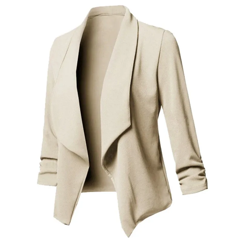 Women Thin Blazers Cardigan Coat Long Sleeve Female Jackets Ruched Asymmetrical Casual Business Suit Outwear