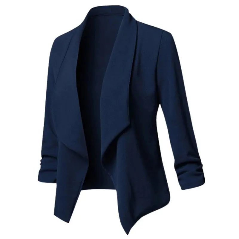 Women Thin Blazers Cardigan Coat Long Sleeve Female Jackets Ruched Asymmetrical Casual Business Suit Outwear