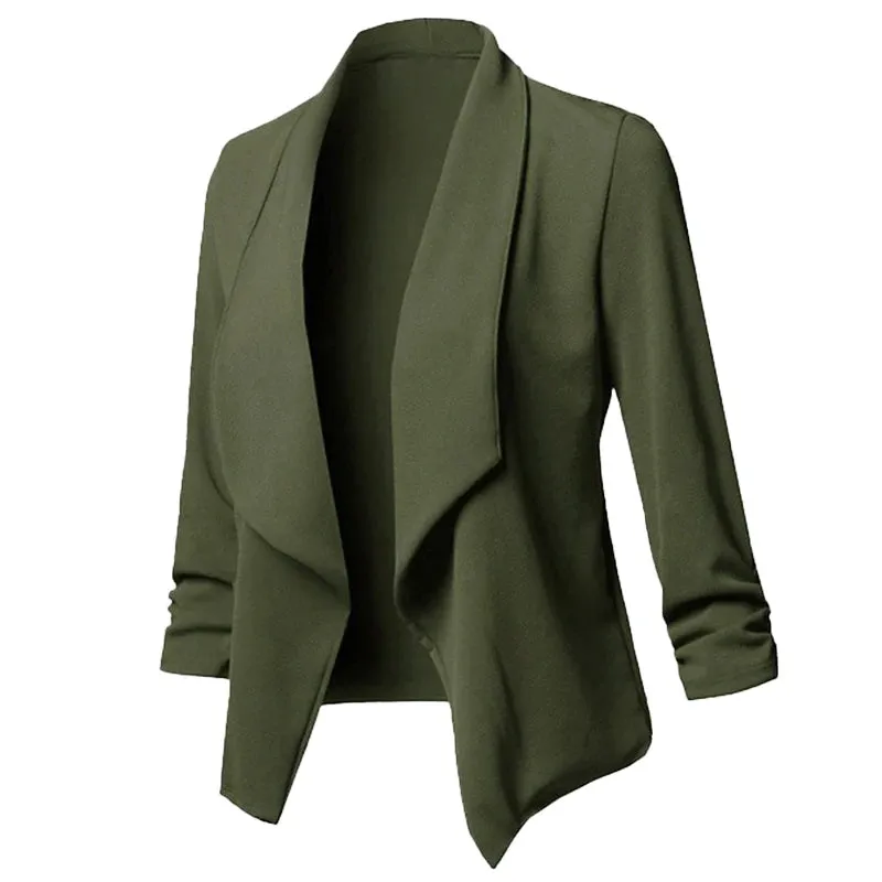Women Thin Blazers Cardigan Coat Long Sleeve Female Jackets Ruched Asymmetrical Casual Business Suit Outwear