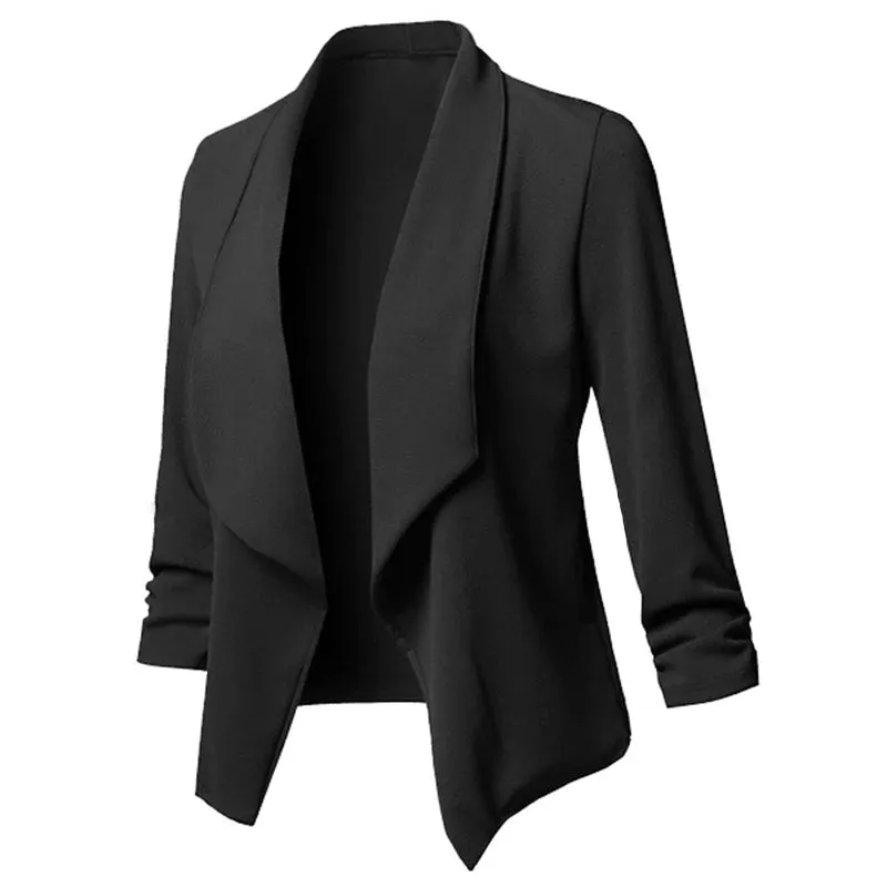 Women Thin Blazers Cardigan Coat Long Sleeve Female Jackets Ruched Asymmetrical Casual Business Suit Outwear