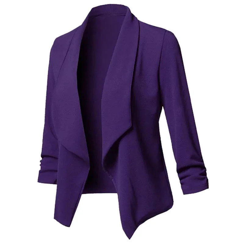 Women Thin Blazers Cardigan Coat Long Sleeve Female Jackets Ruched Asymmetrical Casual Business Suit Outwear