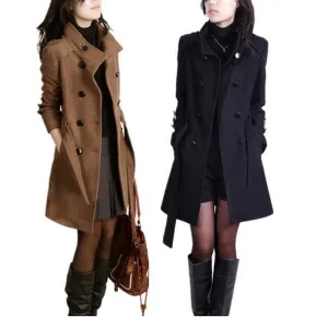 Women Trench Woolen Coat Winter Slim Double Breasted Overcoat Winter Coats Long Outerwear for Women Plus Size Coat Y707