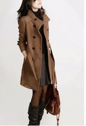 Women Trench Woolen Coat Winter Slim Double Breasted Overcoat Winter Coats Long Outerwear for Women Plus Size Coat Y707