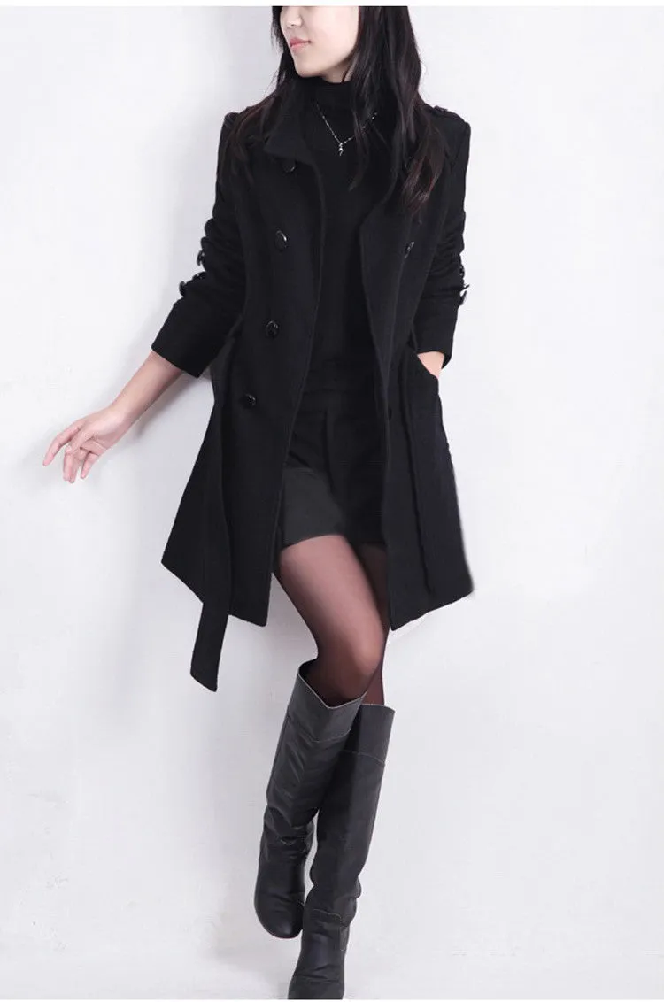 Women Trench Woolen Coat Winter Slim Double Breasted Overcoat Winter Coats Long Outerwear for Women Plus Size Coat Y707