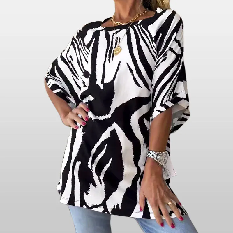 Women's Bat Sleeve Printed Loose Tops
