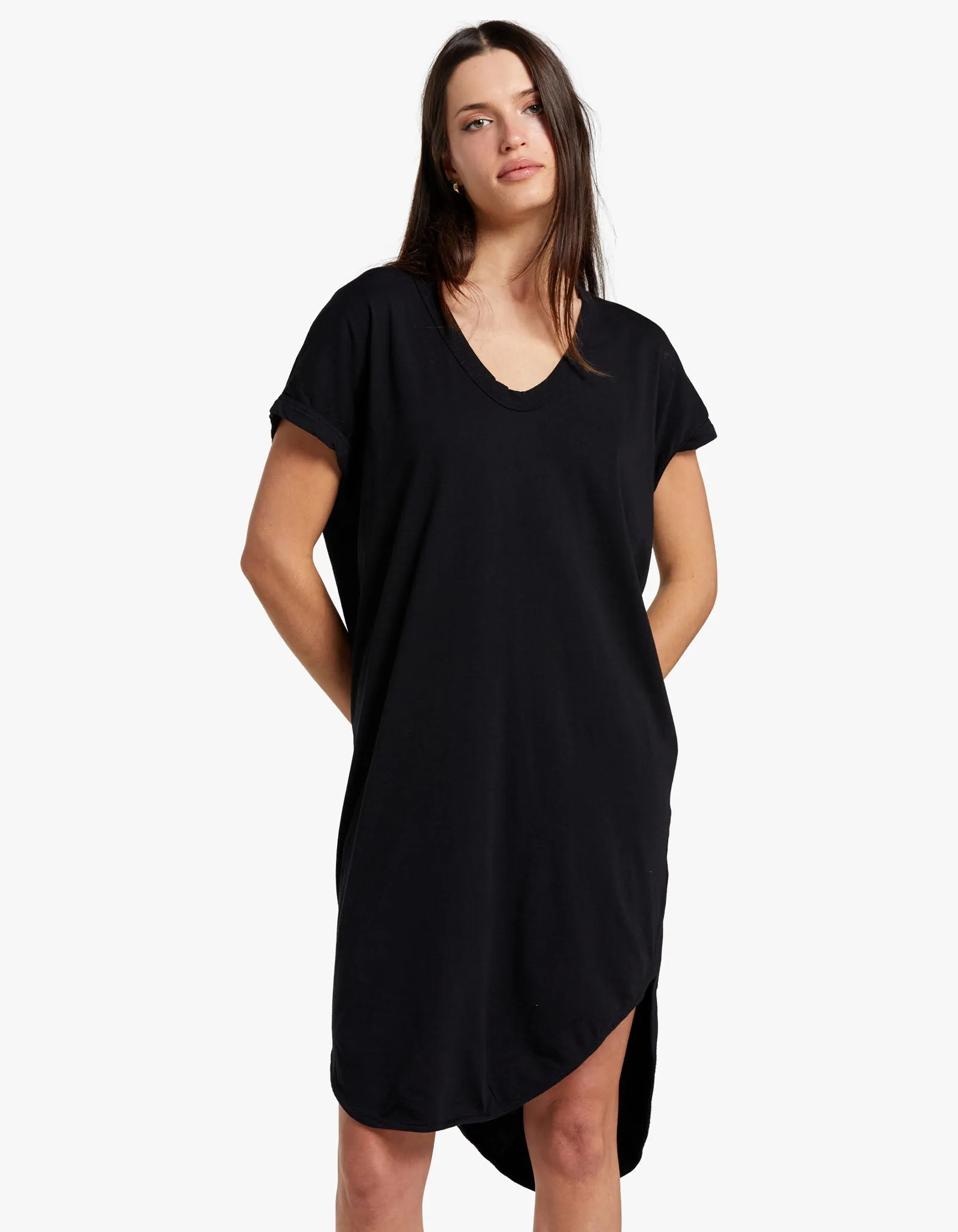 Womens Boxy T Shirt Dress With Tail II - Black