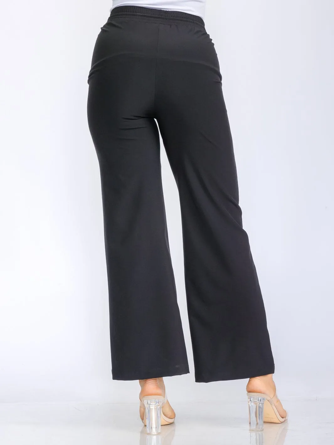 WOMEN'S ELASTIC WAIST SELF TIE STUDS DETAILED WIDE LEG PANTS