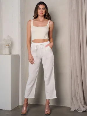 WOMEN'S FRONT TIE POCKETS WIDE LEG CROP PANTS