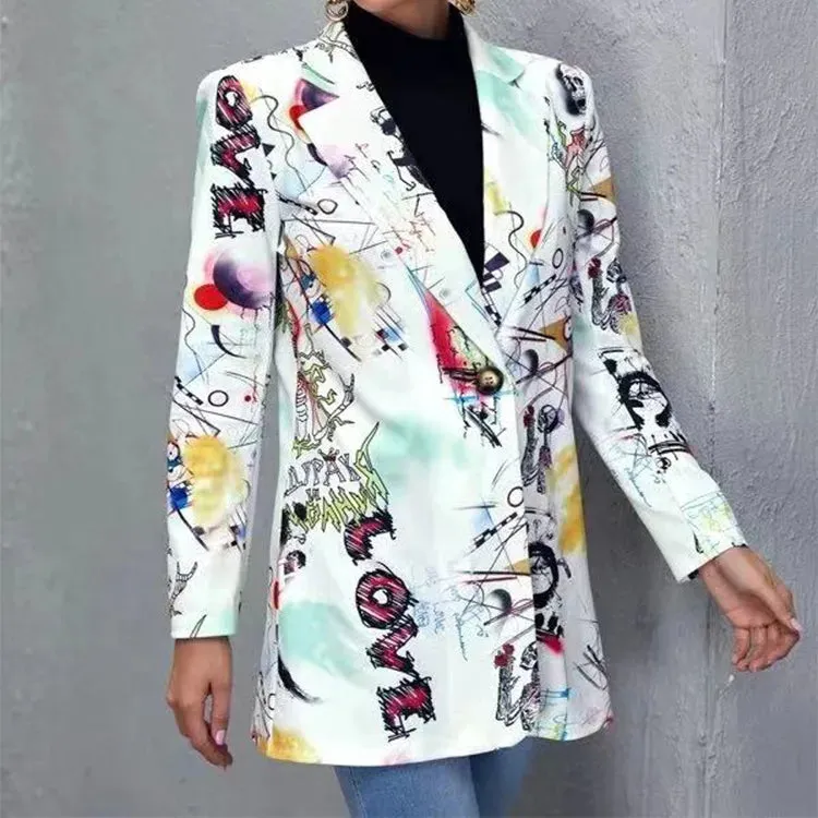 Women's Long Sleeve Blazers Casual Streetwear Letter