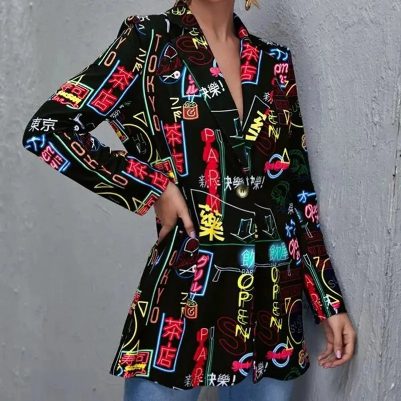 Women's Long Sleeve Blazers Casual Streetwear Letter
