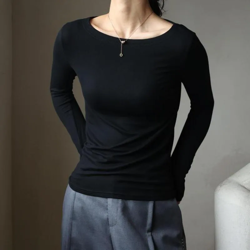 Women's Long Sleeve Modal Stretch Tee – Casual Simple Basics