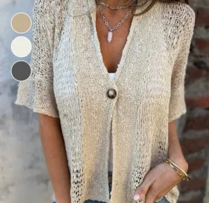 Women's solid color one-button knitted top