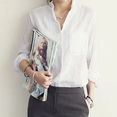 Womens Tops Fashion Linen White Shirt Women Long Sleeve Blouse Korean Woman Clothes
