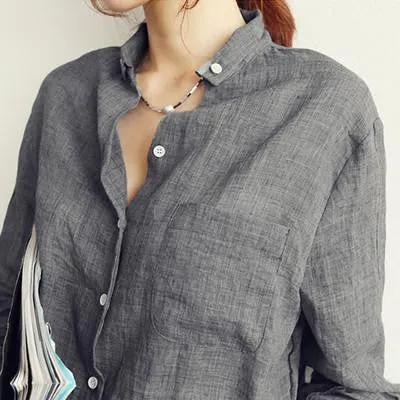 Womens Tops Fashion Linen White Shirt Women Long Sleeve Blouse Korean Woman Clothes