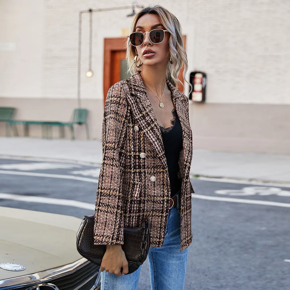 Women's Tweed Inspired Long Sleeve Double Breasted Jacket