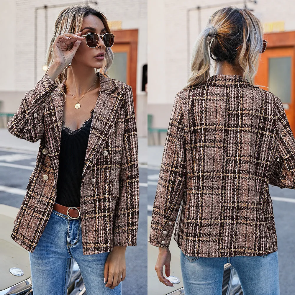 Women's Tweed Inspired Long Sleeve Double Breasted Jacket