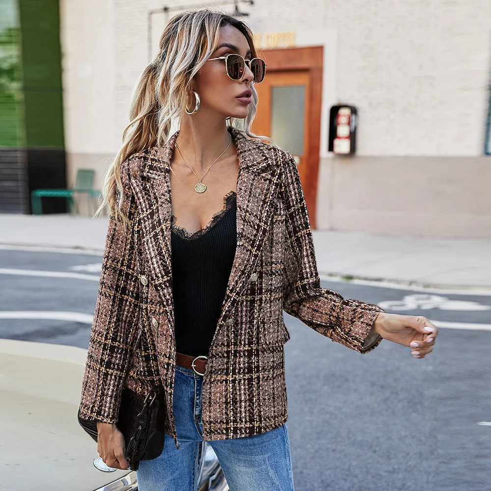 Women's Tweed Inspired Long Sleeve Double Breasted Jacket