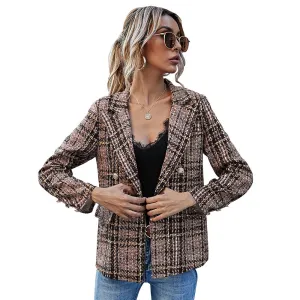Women's Tweed Inspired Long Sleeve Double Breasted Jacket