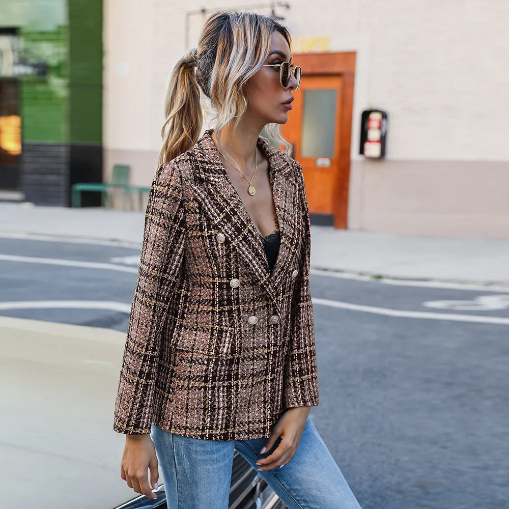 Women's Tweed Inspired Long Sleeve Double Breasted Jacket