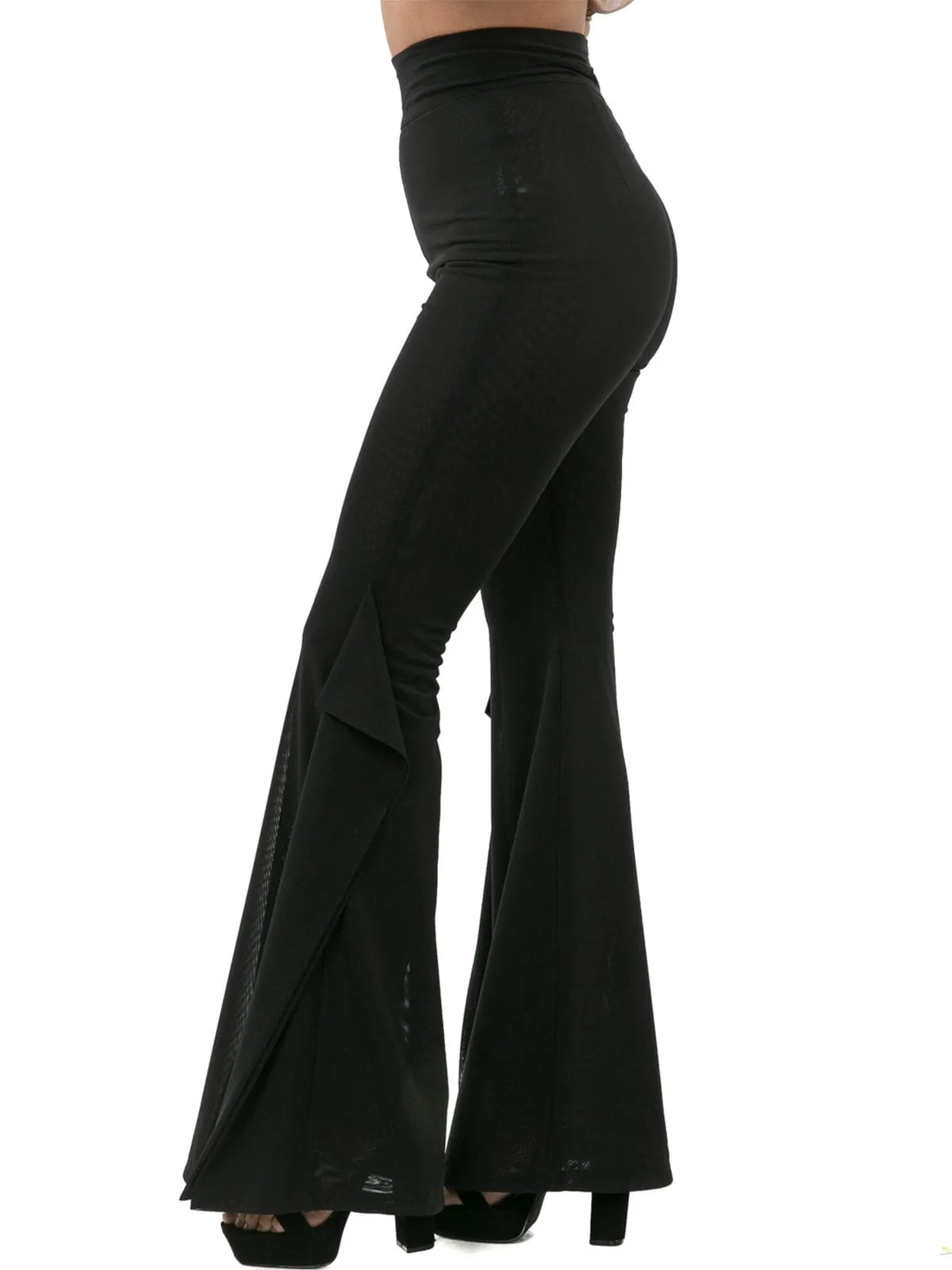 WOMEN'S ZIP UP WIDE LEG RUFFLE DETAILED PANTS