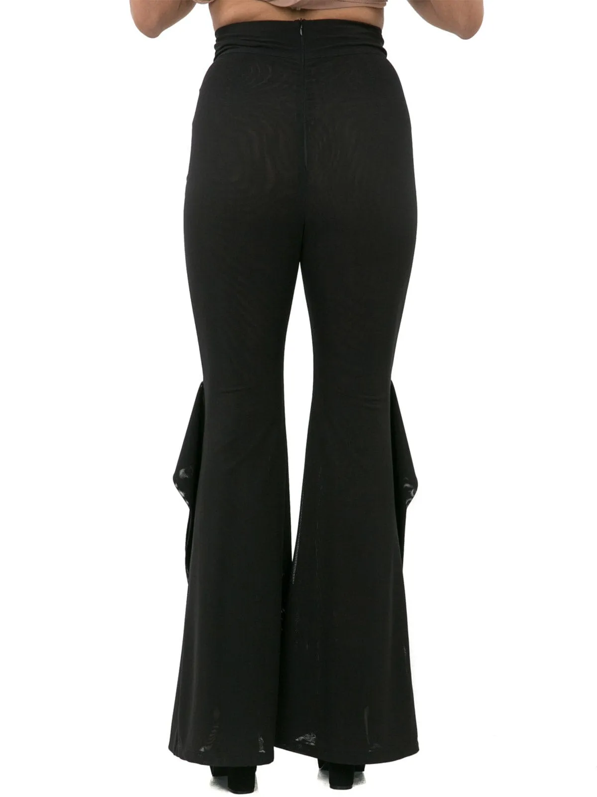 WOMEN'S ZIP UP WIDE LEG RUFFLE DETAILED PANTS