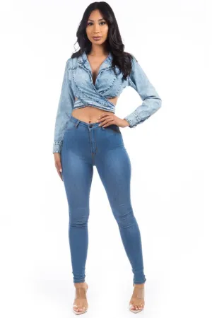 Wrap Style Denim Top/Jacket
