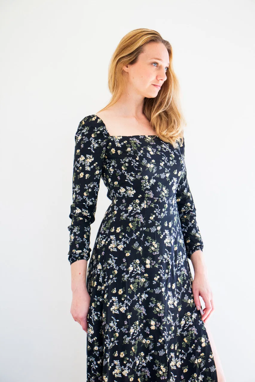 Wren Midi Dress in Black Vintage Print