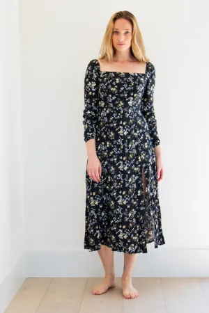 Wren Midi Dress in Black Vintage Print