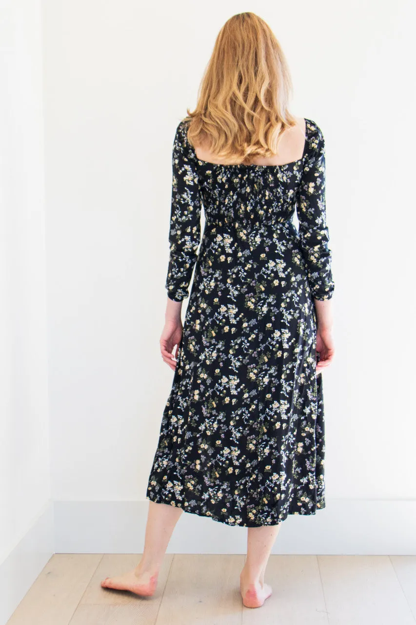 Wren Midi Dress in Black Vintage Print