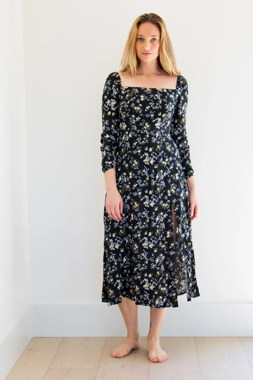 Wren Midi Dress in Black Vintage Print