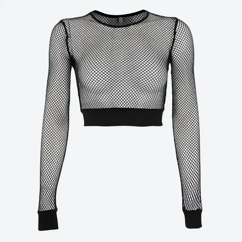 Y2K Full Zip Fishnet Cropped Jacket with Bold Underlay