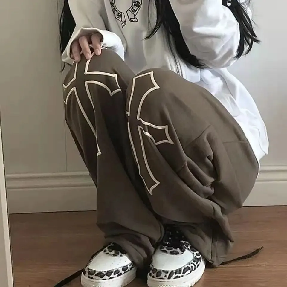 Y2K Pants with Cross Prints for Streetwear