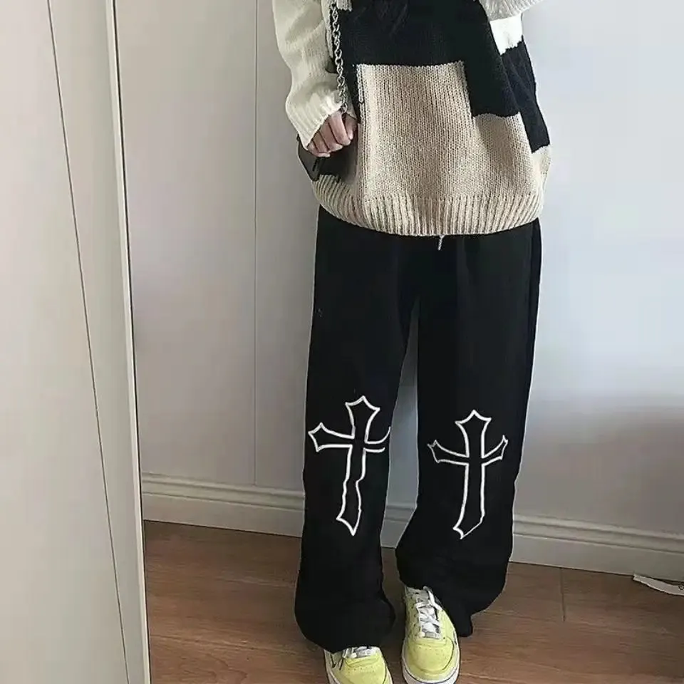 Y2K Pants with Cross Prints for Streetwear
