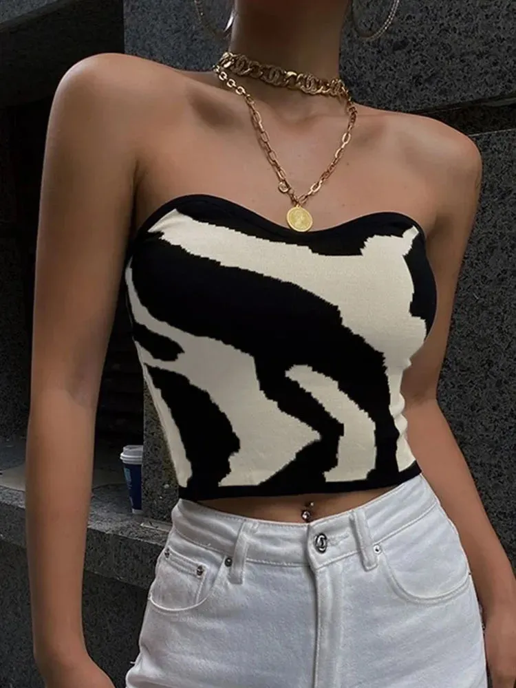 Y2K Strapless Knitted Crop Top
