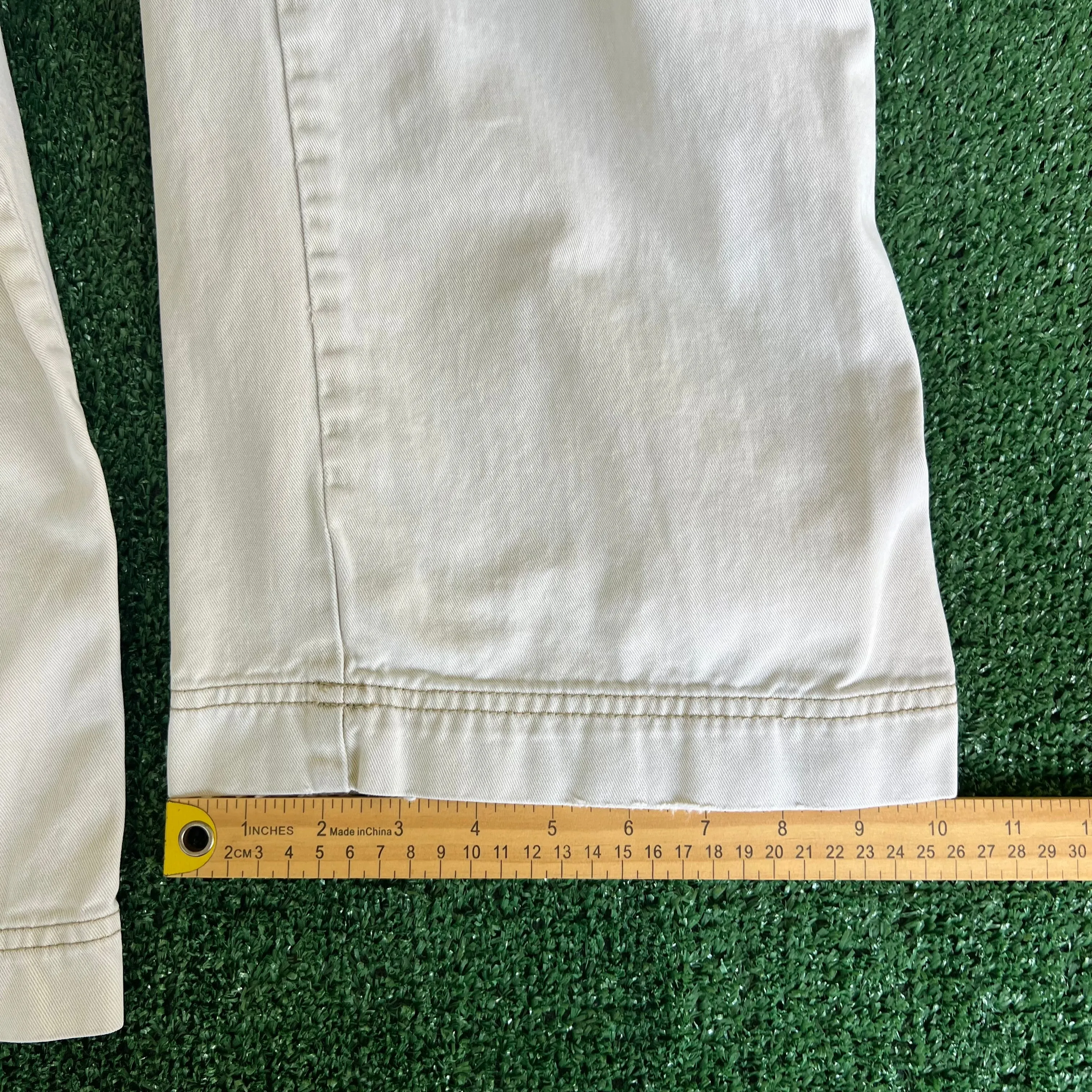 Y2K Unionbay Baggy Wide-Leg Distressed Light Khaki Cargo Pants - 39x28" 20.5" Openings